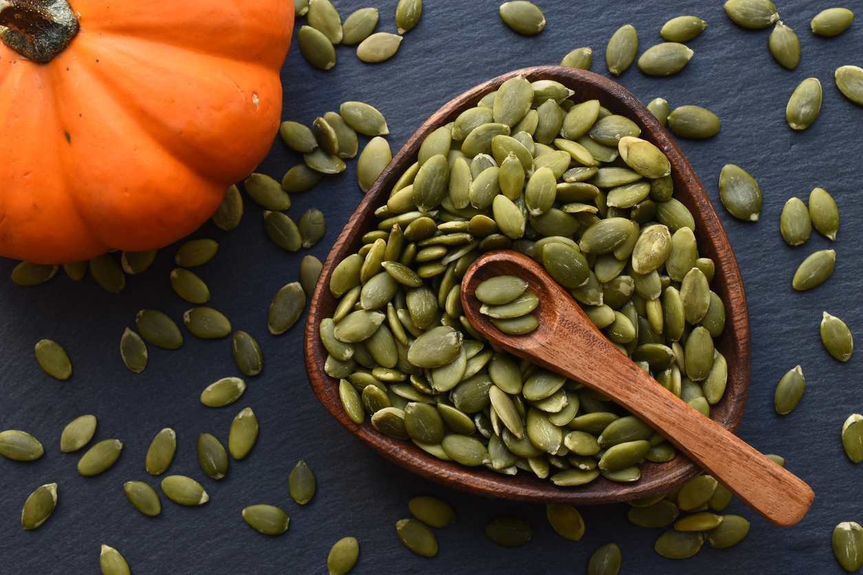A pumpkin and pumpkin seeds